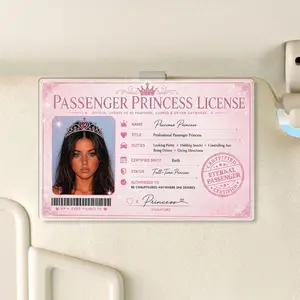 RodyThread Personalized Passenger Princess License Acrylic Car Visor Clip Accessory Novelty ID Card For Women Girlfriend Teen Girls Custom Coquette Y2K Preppy Girly Aesthetic Pink Acrylic Funny Gift For Her Men Car Decor Accessories Auto Interior Styling