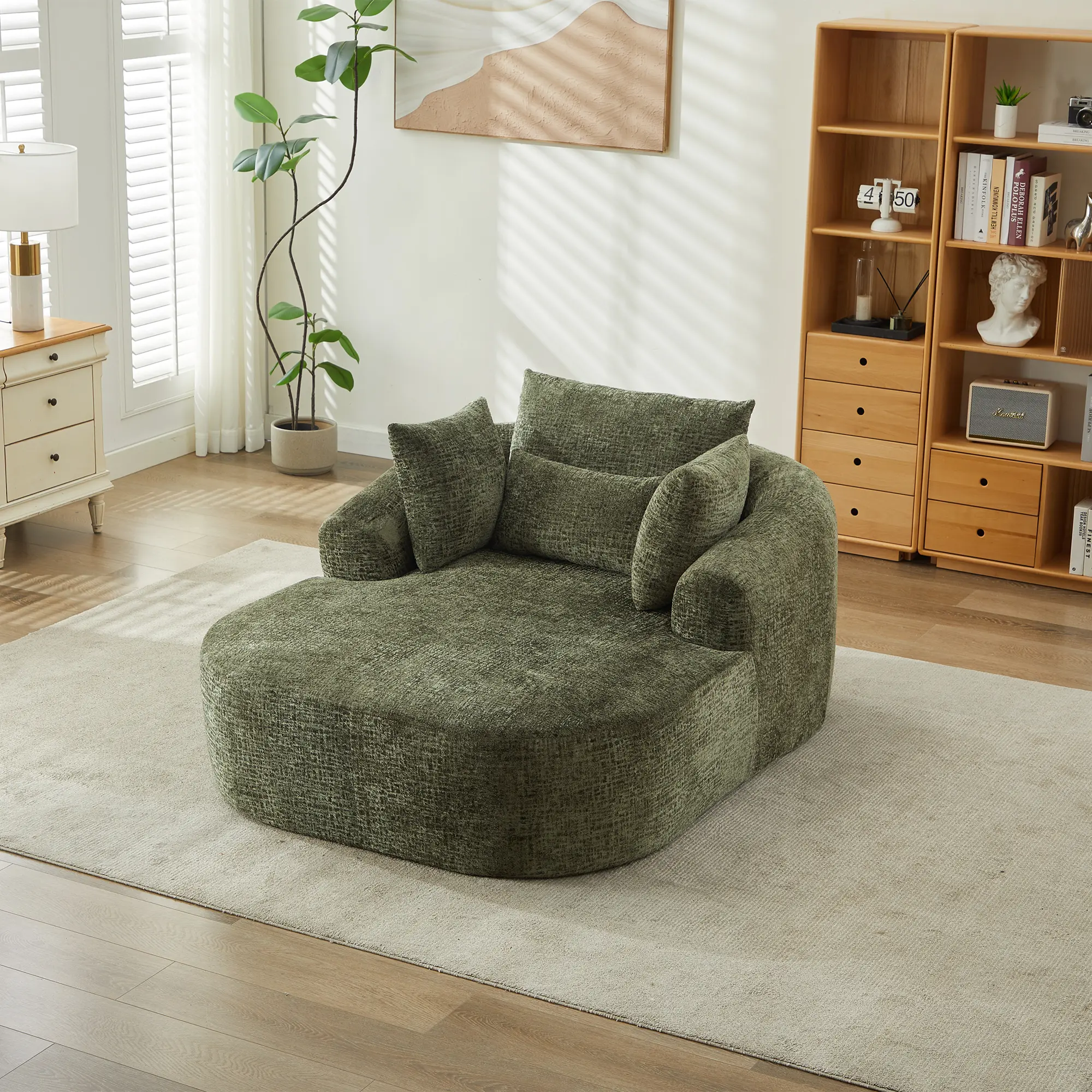 Oversized Chaise Lounge Sofa Bed, Deep Chenille Seat for Home, Easily converts into a comfortable sleeper sofa for overnight guests.