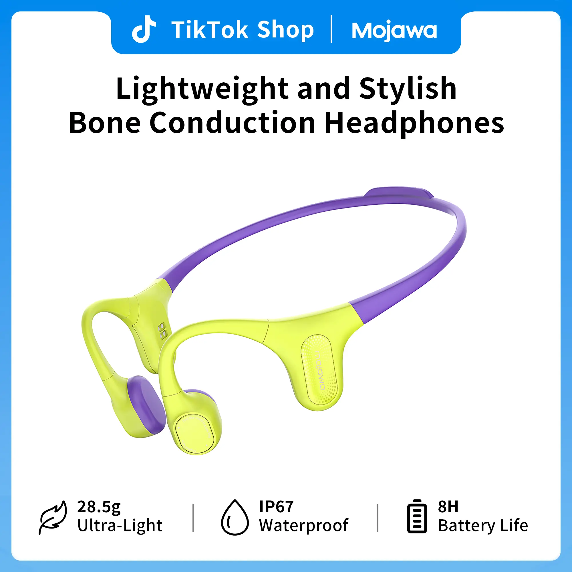 MOJAWA AERRA Wireless Bone Conductor Headset with Advanced Noise Canceling, Bone Conduction Tech, Amphibious Audio, IP67 Waterproof, 8-Hour Battery, Open-Ear Design, Stereo Sound