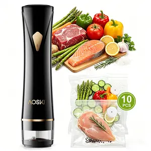 Summervibes-AOSKI USB Rechargeable Compact Food Vacuum Sealer (Vacuum Sealer + 10Reusable Vacuum Bags), Powerful Handheld Vacuum Sealer, Extends Food Freshness by5X, Convenient Wireless Design, Easy to Clean, Food-Grade Material
