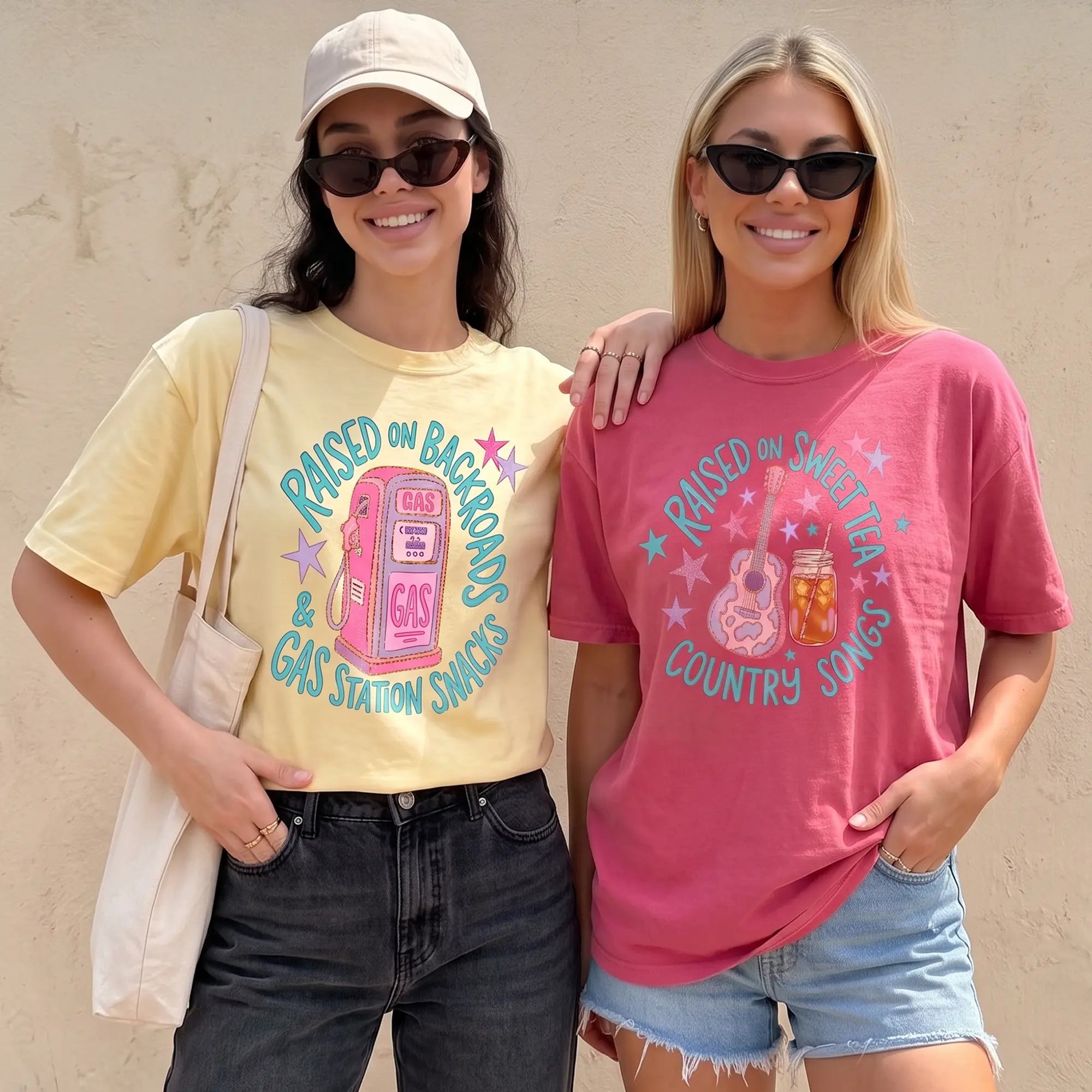 Women's Retro Western Graphic T-Shirt Apparel - 'Raised On Backroads' Soft Oversized Casual Streetwear Piece, Breathable Cotton Top for Summer Concerts & Style Focused Looks, Kangaroo, Pullover, Ribbed, Fabric, Pocket, Women's Clothes, Graphic Print, Clas