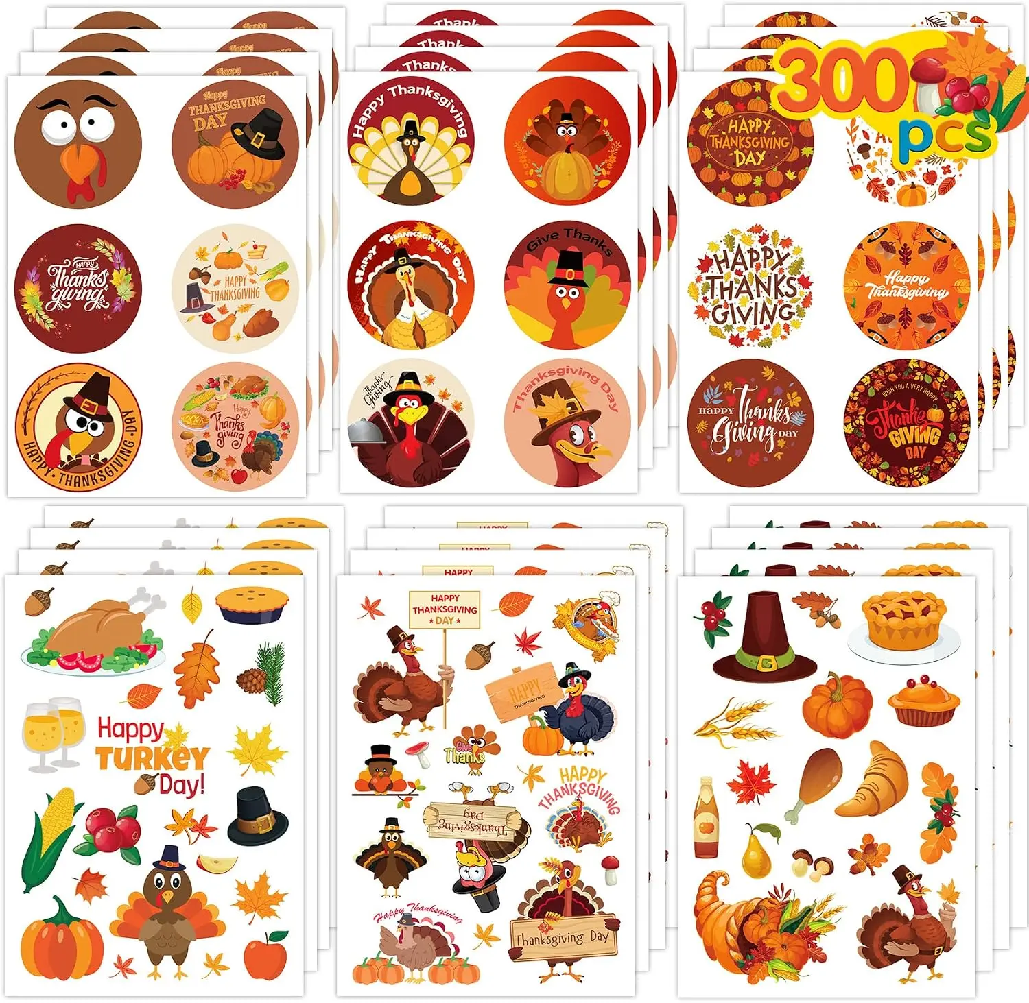 Thanksgiving Stickers for Kids, Fall Stickers Thanksgiving Turkey Stickers | Thanksgiving Stickers for Adults, Thanksgiving Stickers for Cards, Thankful Stickers Kids Classroom Party Favors Supplies