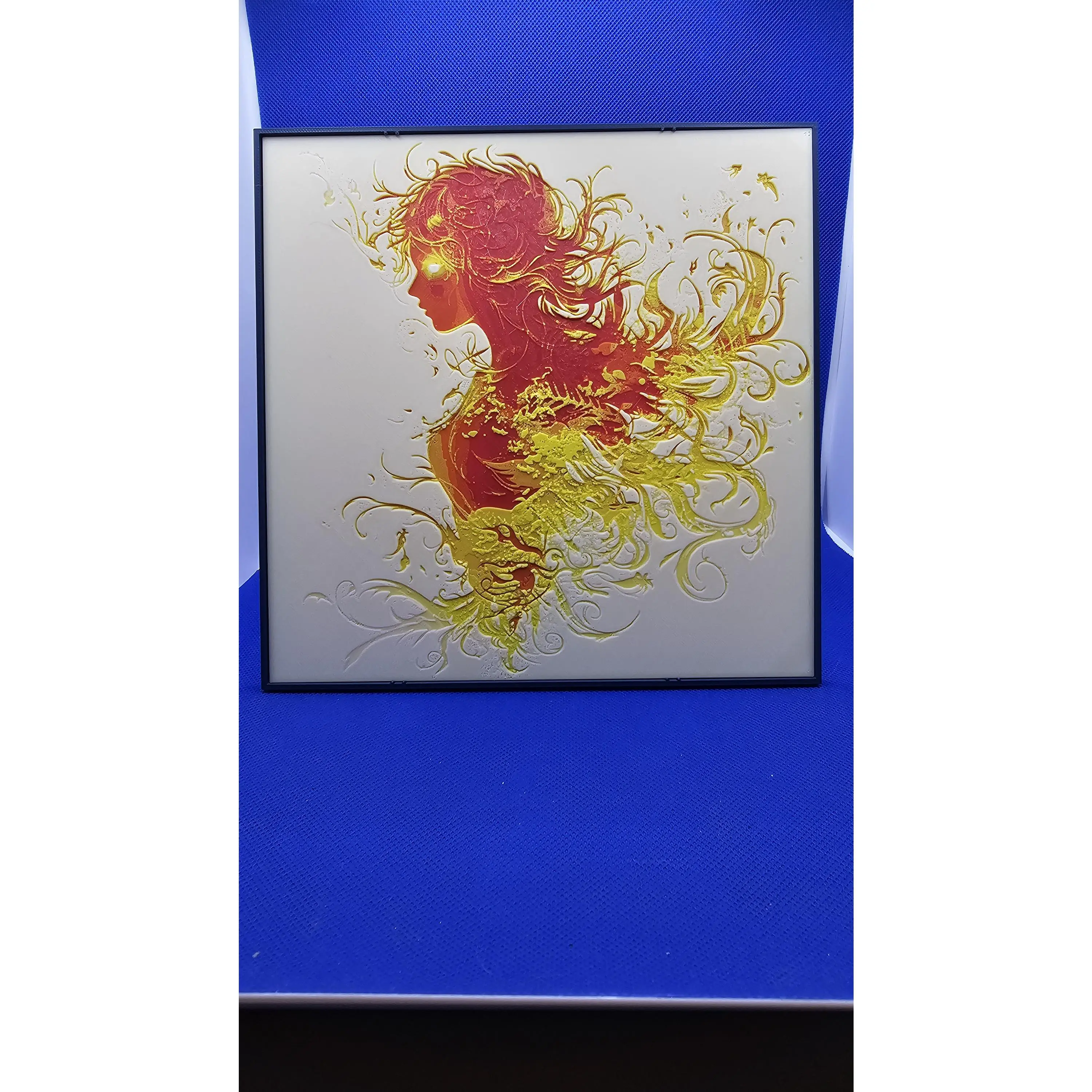 Artistic Fire Elemental Lithograph Print - 8×8 in Lightweight Plastic PLA Framed Wall Decor, with Stand, Ideal Room Accent & Gift for Home Supplies Enthusiasts