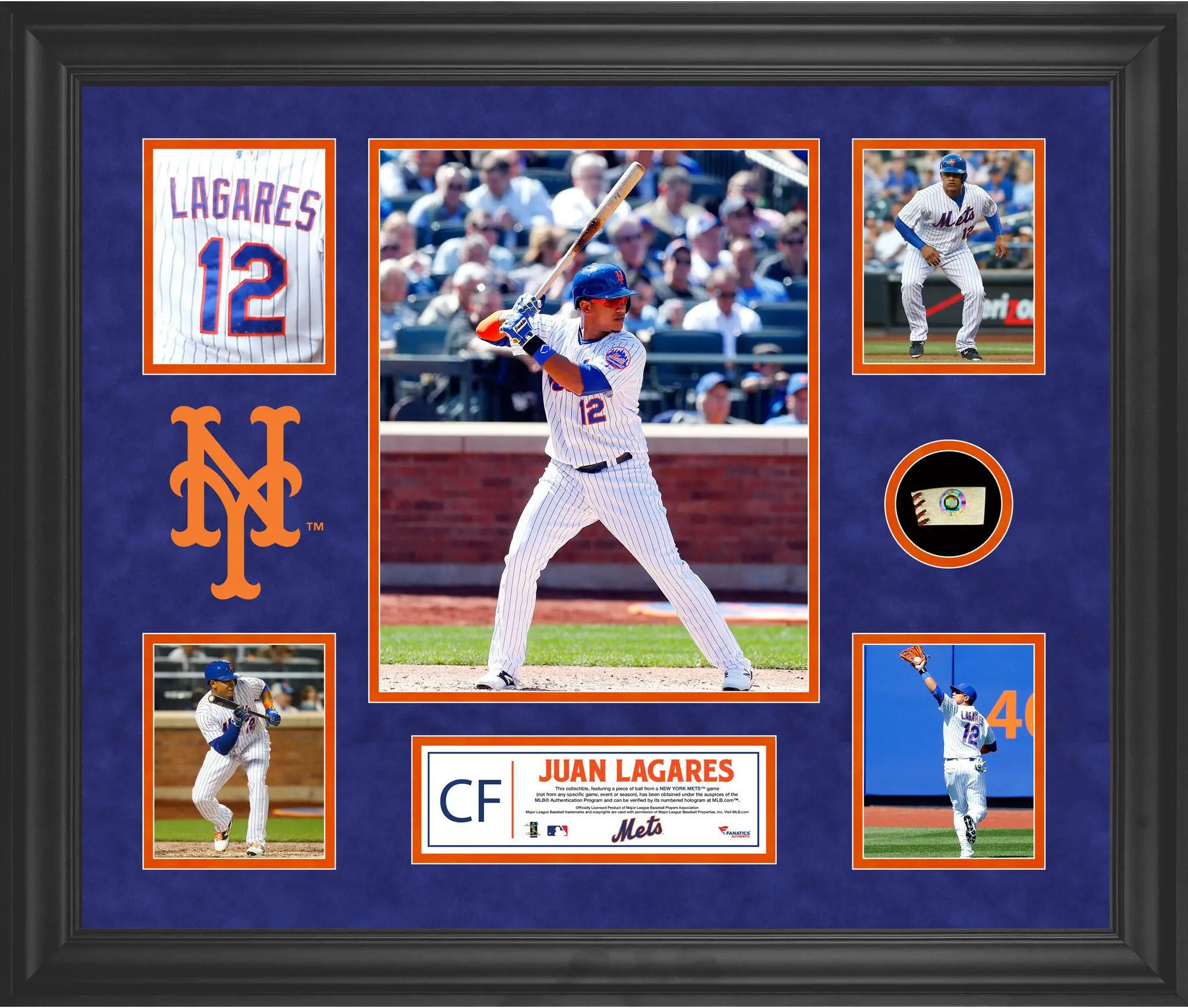 Juan Lagares New York Mets Framed 5-Photo Collage with a Piece of Game-Used Baseball - MLB Memorabilia