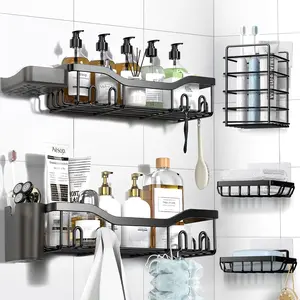 Home FurnishingsNESOMI Shower Caddy Adhesive Shower Organizer 7-Pack, Rustproof Stainless Steel Bathroom Shelves, Large Capacity No-Drill Rack Storage Accessories With Soap Dish Toothbrush Holder &24 Hooks Home Decor