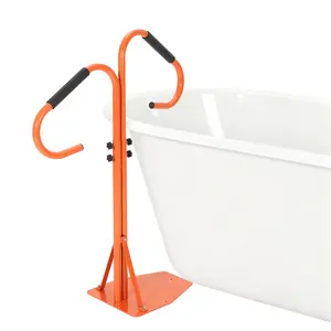 Adjustable Double Handle Hot Tub Handrail – 38"-58" 360° Swivel Deck Mount Grab Bar, Slide-Under Base, 600LBS Capacity, Towel Hook – Heavy Duty Bathroom Safety Rail for Bathtubs, Pools, Indoor Outdoor – Black Rod with Black Foam, 57in