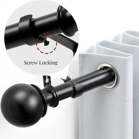 Changhong 60 Round Curtain Rod (22/25mm) with Hollow Plastic Ball Finials, Lightweight Durable Curtain Pole, Dorm Essential for Students, Home Decor Accessory
