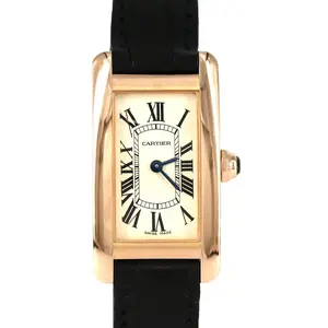 Pre-owned Cartier 18K Rose Gold (Au750) Small Leather Goods Tank Americaine Pink Gold Quartz