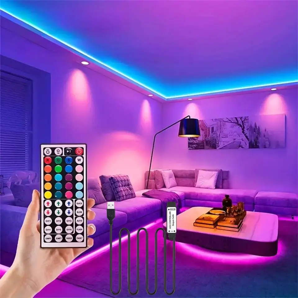 LED Light Strip with Remote Control, USB Powered RGB Color Changing LED Light Strip, Decorative Light Strip for Home Party Decoration, Adjustable Ambi
