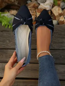 Women's 2026 Hot Trending Knit Mesh Pointed Toe Flat Single Shoes, Elegant Knot Detail Breathable Pumps, Comfort Soft Sole Footwear for Office, Daily & Casual Occasions, Fashion Dress Shoes for Women & Girls