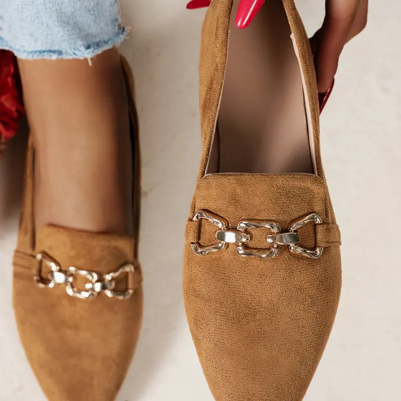 Women's Elegant Pointed-Toe Flat Shoes, Gold Chain Decor, Comfortable Non-Slip Casual Footwear, Fashionable Flats for Home & Outdoor Use, Flat Sole Shoes