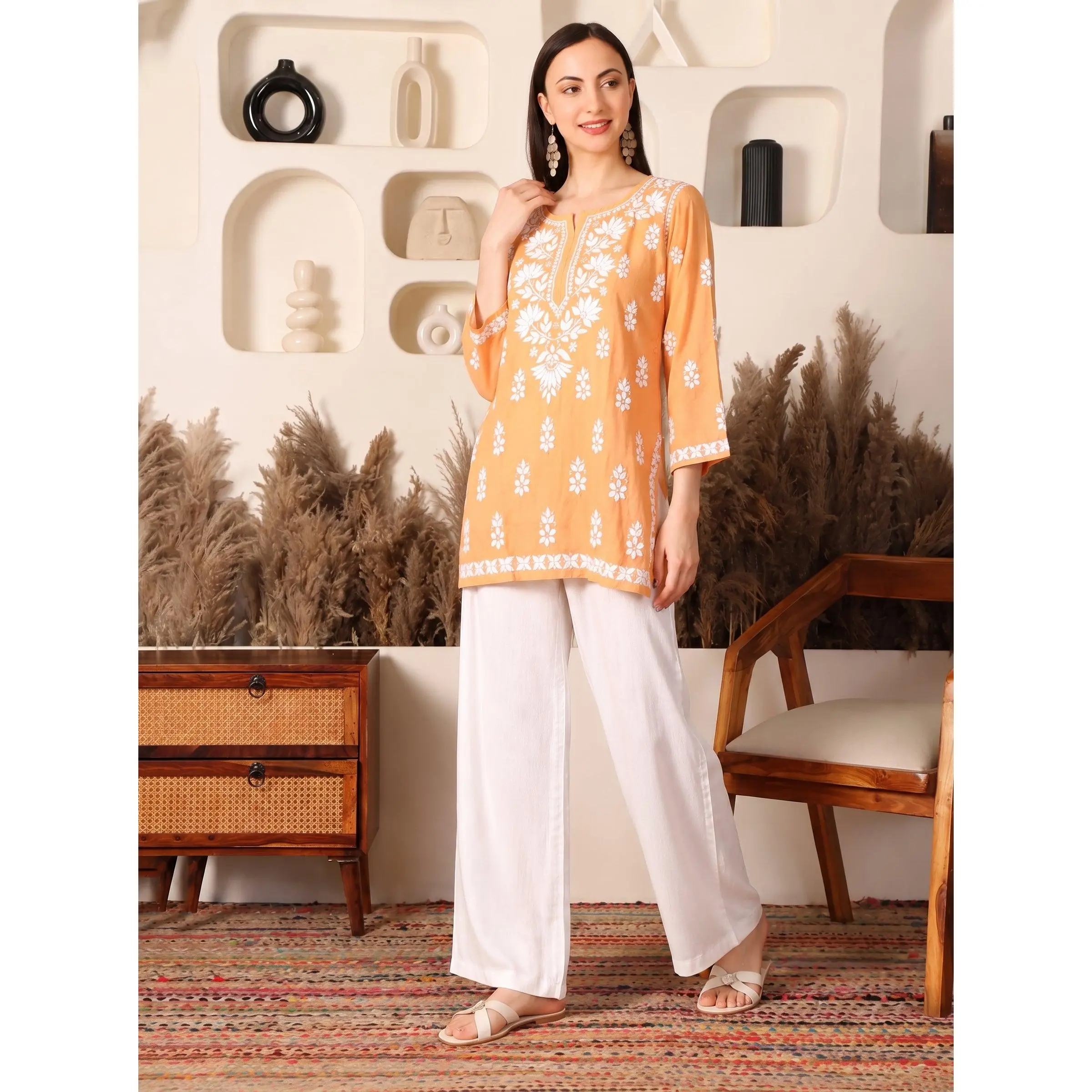 Ghaara Modal Peach Chikankari Kurta