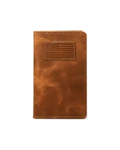Full-Grain Leather Classic Long Bifold Wallet - Sleek Handcrafted Vertical Wallet - Compact Minimalist Men's Bifold Wallets w/ Multiple Card Slots, 2 Long Side Pockets, and Sleeve (American Flag)