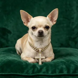 Durable Cuban Link Pet Collar With Sparkling Cross Pendant For Cats And Dogs