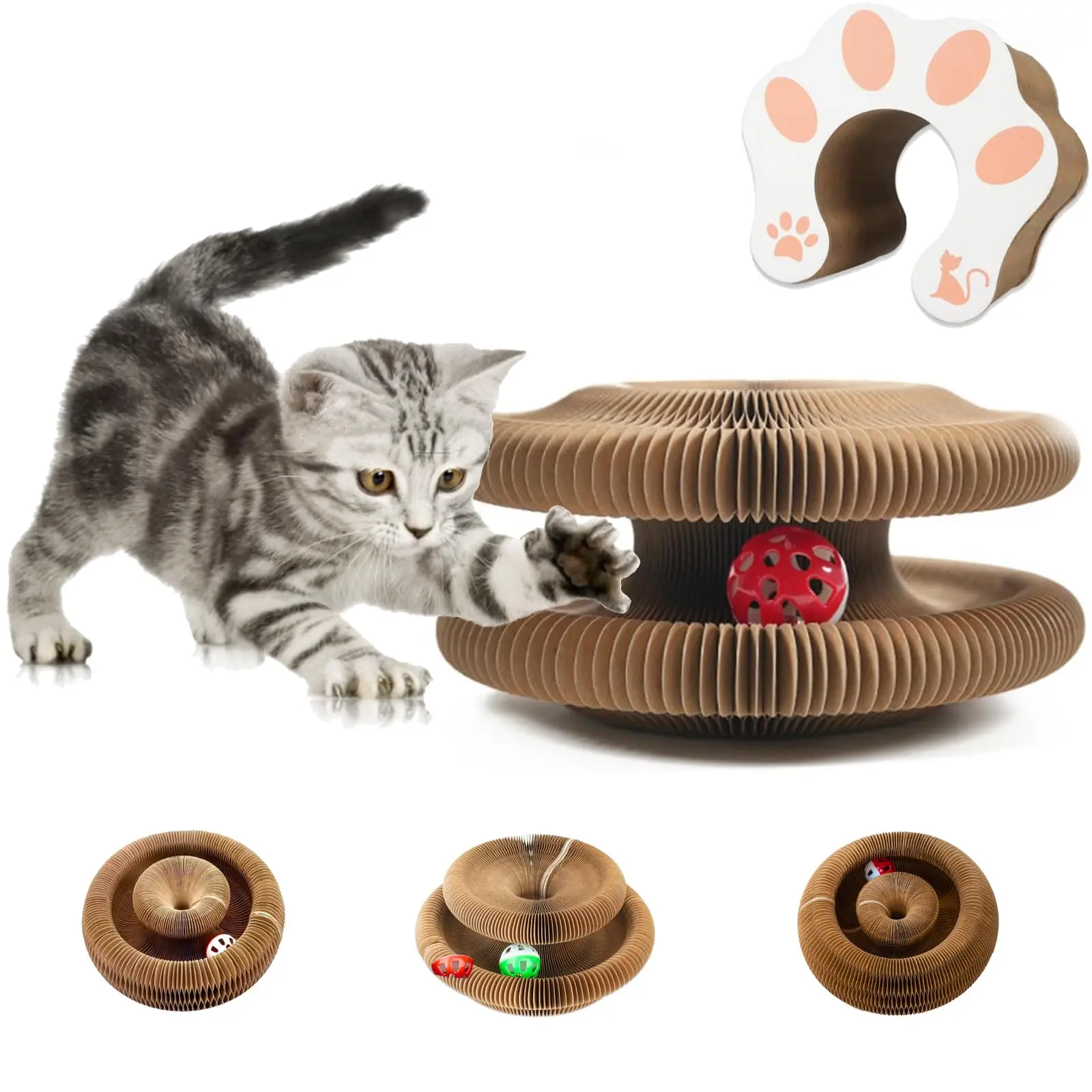 Cardboard Accordion Fold Cat Scratch Toy - Folds Flat, Stimulates Play