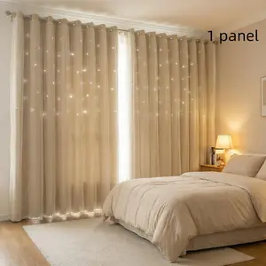 1pc Double Layer Star Cutout Blackout Curtains For Living Room High Blackout gray Thermal Insulated Privacy Protect Same Color Both Sides Easy Install