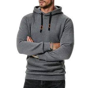 MARSVOVO Men's Hooded Sweatshirt Spring Fall Casual Long Sleeve Patchwork Plaid Jacquard Knit Drawstring Pullover Hoody Top
