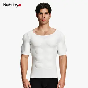 【Nebility】 Men’s Invisible Seamless Muscle-Enhancing T-Shirt with Removable Muscle Pads and Light Compression Function, Suitable for Everyday Wear, Cosplay, and Special Occasions