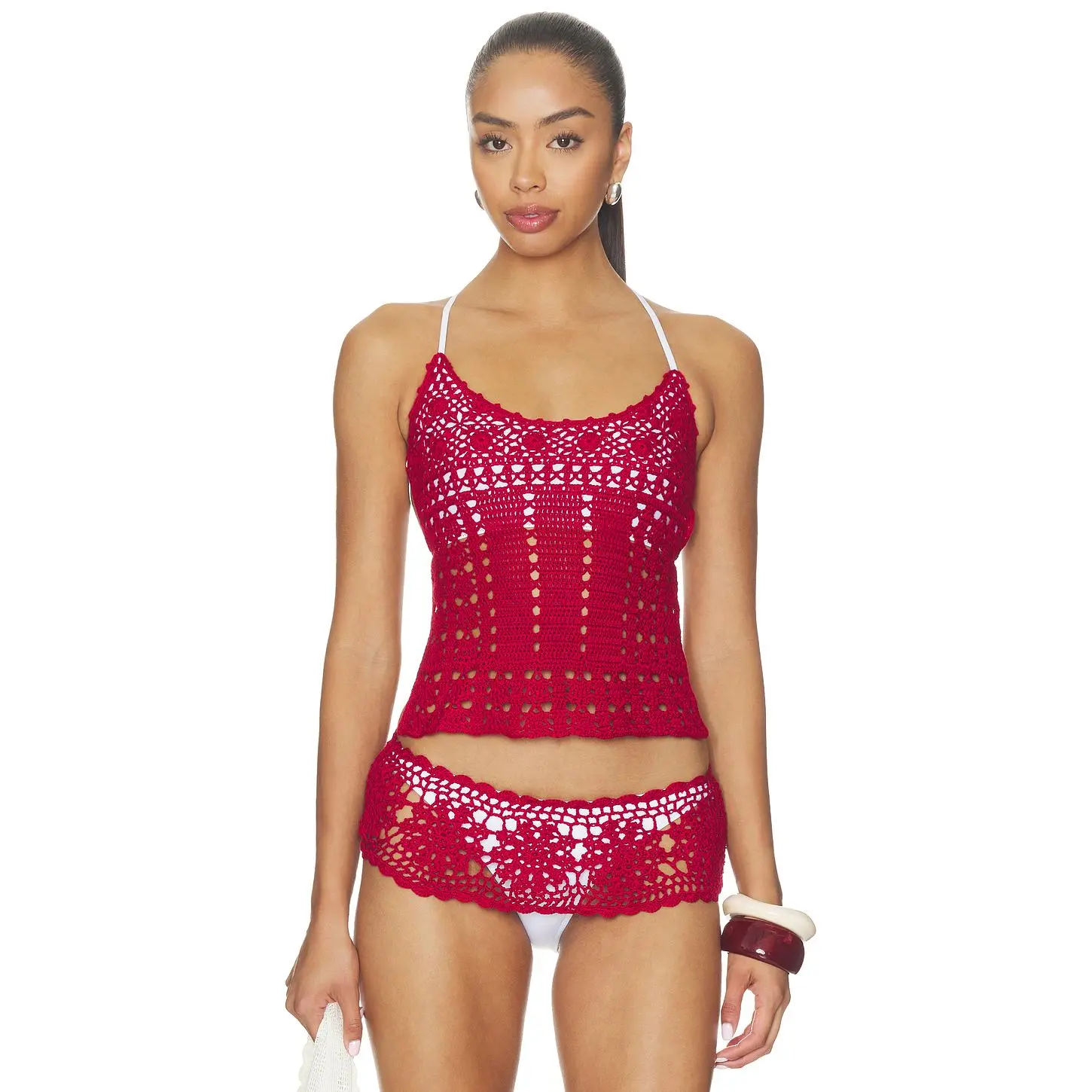 Frankies Bikinis Nari Crochet Top in Havana Crochet