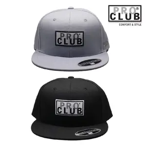 PROCLUB Men's Retro Flat Bill Logo Hat Casual PRO CLUB Logo Snapback Hat Hip Hop LA Streetwear Casual Hat Black White Gray Cotton Plain Summer Winter