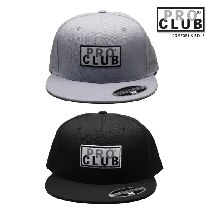 PROCLUB Men's Retro Flat Bill Logo Hat Casual PRO CLUB Logo Snapback Hat Hip Hop LA Streetwear Casual Hat Black White Gray Cotton Plain Summer Winter