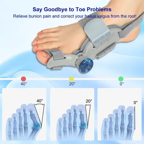 Unisex Ergonomic Dial Bunion Corrector - Adjustable Splint with Soft Silicone Inner Pad, Supportive Orthopedic Big Toe Straightener, Knob-Set Tension, for Daily Use & Sleeping, Fixes Hallux Valgus, Fits Left & Right Foot, Grey, 1pc
