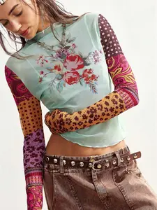 Trendy Bohemian Style Women's Fashion Top Blouse, Perfect for Streetwear, Travel, Campus, Stylish Ladies' Casual Wear