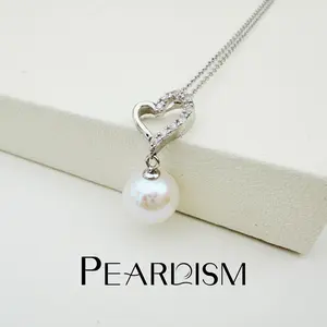 【Adee】PEARLISM Dainty Everyday Edison Pearl Pendant | 9.5-10.5mm Heart Silver CZ Hypoallergenic-AFEP025