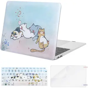 MOSISO Compatible with MacBook Air 13 inch Case 2021 2020 2019 2018 Release A2337 M1 A2179 A1932 Retina Display Touch ID, Plastic Cute Cat Hard Shell & Keyboard Cover & Screen Protector, Blue