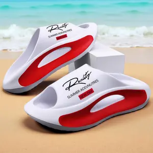 Heise Men's New Summer Trend Hollow Sports Sandals Lightweight EVA Material Personalized Letter Printing Color Blocking Non-Slip Wear Resistant for Beach Pool Home Daily Wear Tsinelas Flipflop Walking Shoes