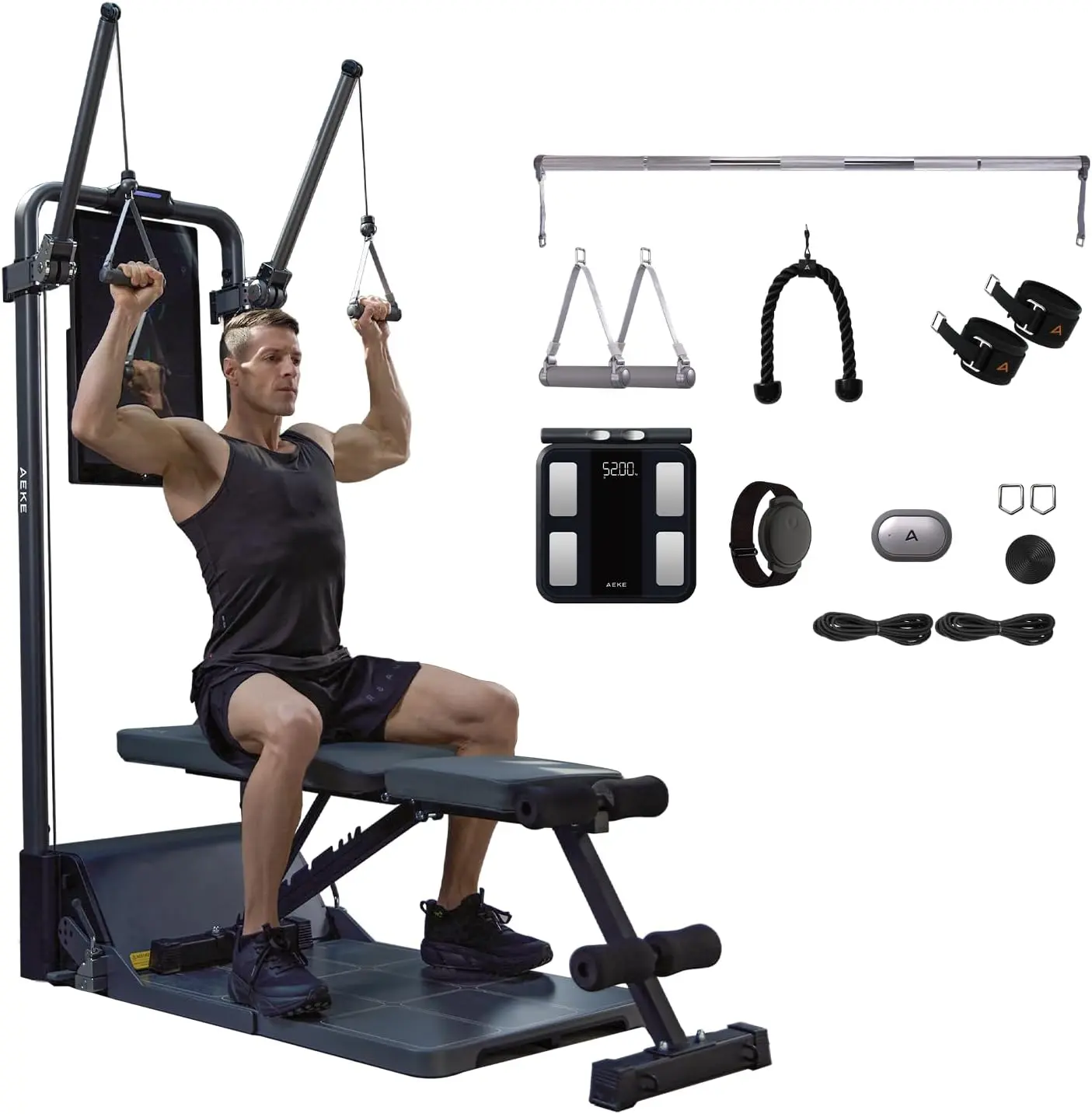 JMFS1 Pro Smart Home Gym Equipment, AI Fitness Trainer with 220 lbs Digital Resistance, Full Body Strength Training Machine, Cable Workout System with Smart Tracking for Home Fitness
