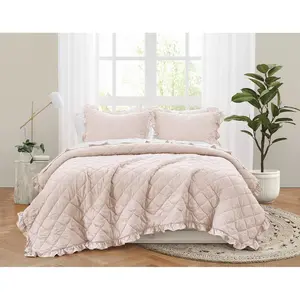 Truly Soft Full/Queen Crinkle Ruffle Quilt Set Blush