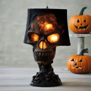 Unique Skull Flame Table Lamp, LED Skeleton Night Light for Halloween Gothic Decor, Mysterious Room Accent Lighting