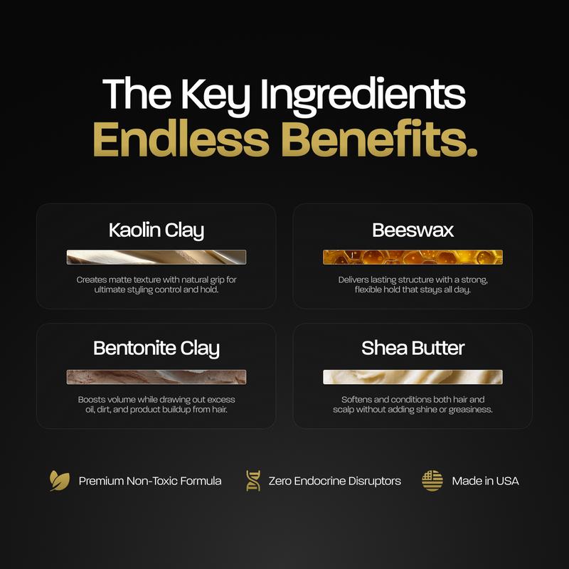 BASED Hair Clay - Strong Hold Matte Finish 3oz Jar Non-Toxic Shea Butter Beeswax Essential Clays Best Seller