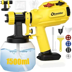 Cordless Paint Sprayer, Electric Spray Paint Gun with 1500ml Container, Paint Spray Gun with 2 Spray Head, Paint Sprayer for Furniture (Battery Not Included)