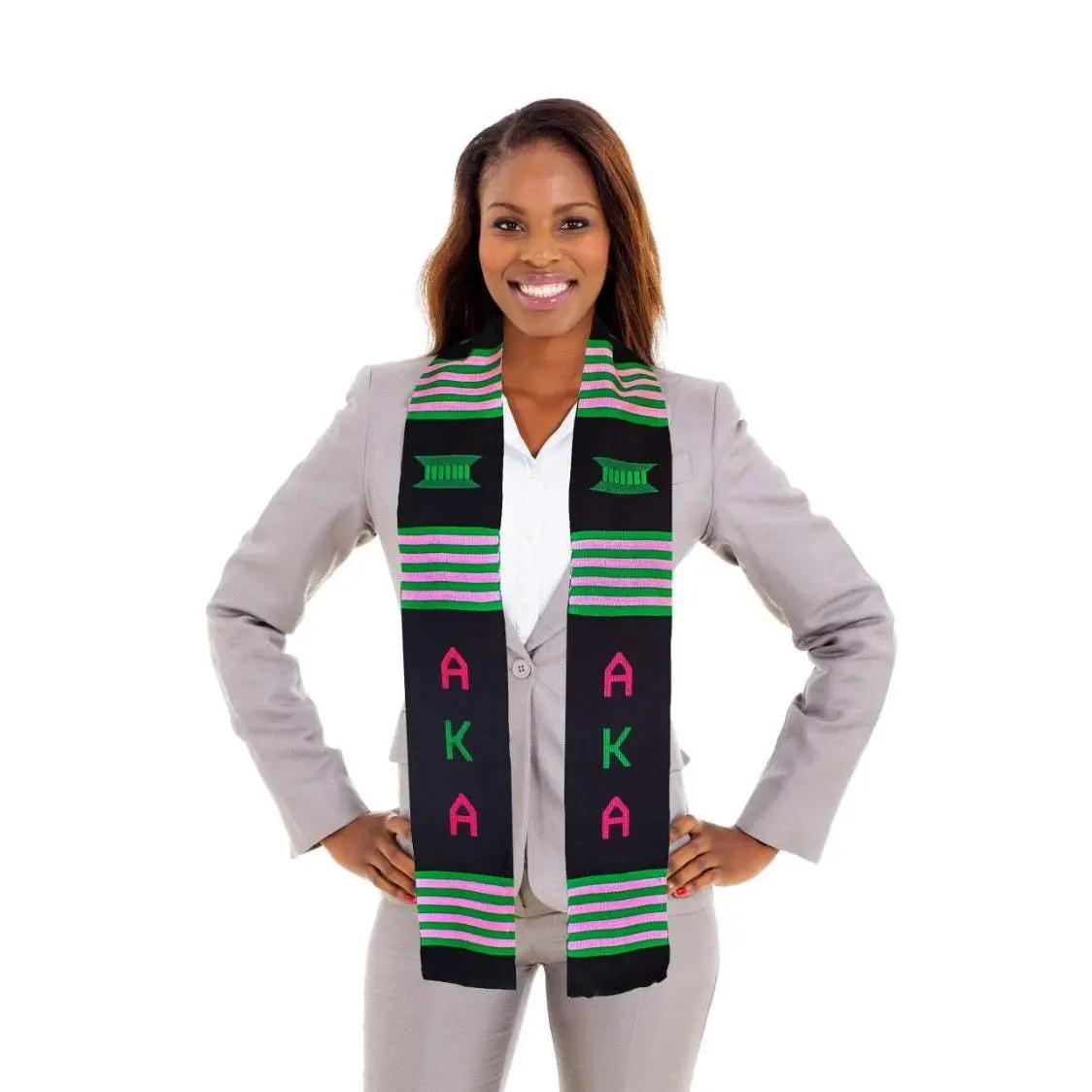 Black, Pink and Green Kente Cloth Stole / Sash. Graduation