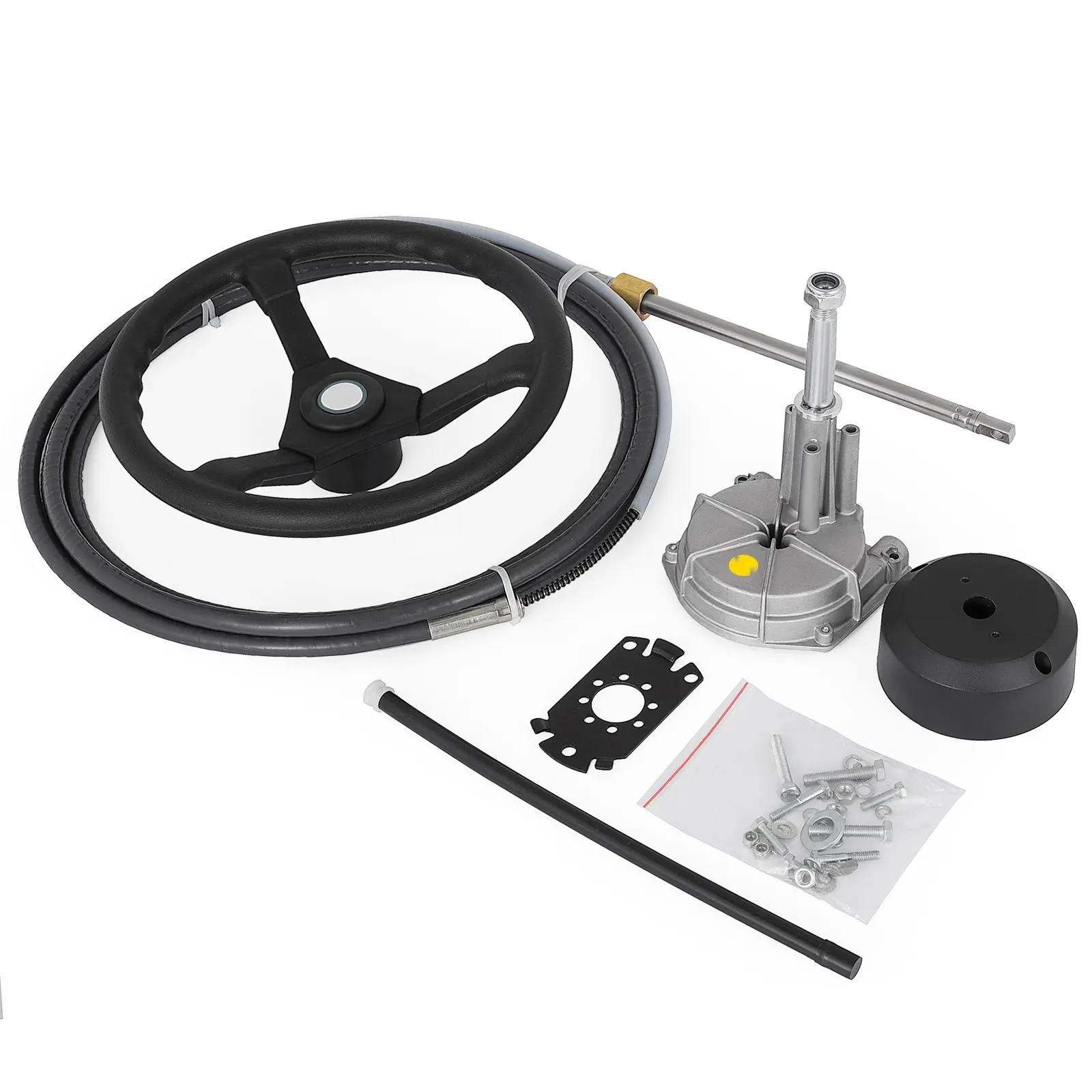Outboard Steering System For Boats, 13 Foot Rotary Steering Assembly With 13-Inch Wheel, Marine Steering Cable And Linkage, Durable Universal Fit, Easy Installation, Replaces OEM Parts, Boat Navigation System