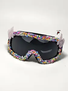 Unisex Fashion Ski Goggles with Butterfly Decoration, PC Anti-Explosion Lenses, Criss Cross Design, UV Protection Sunglasses