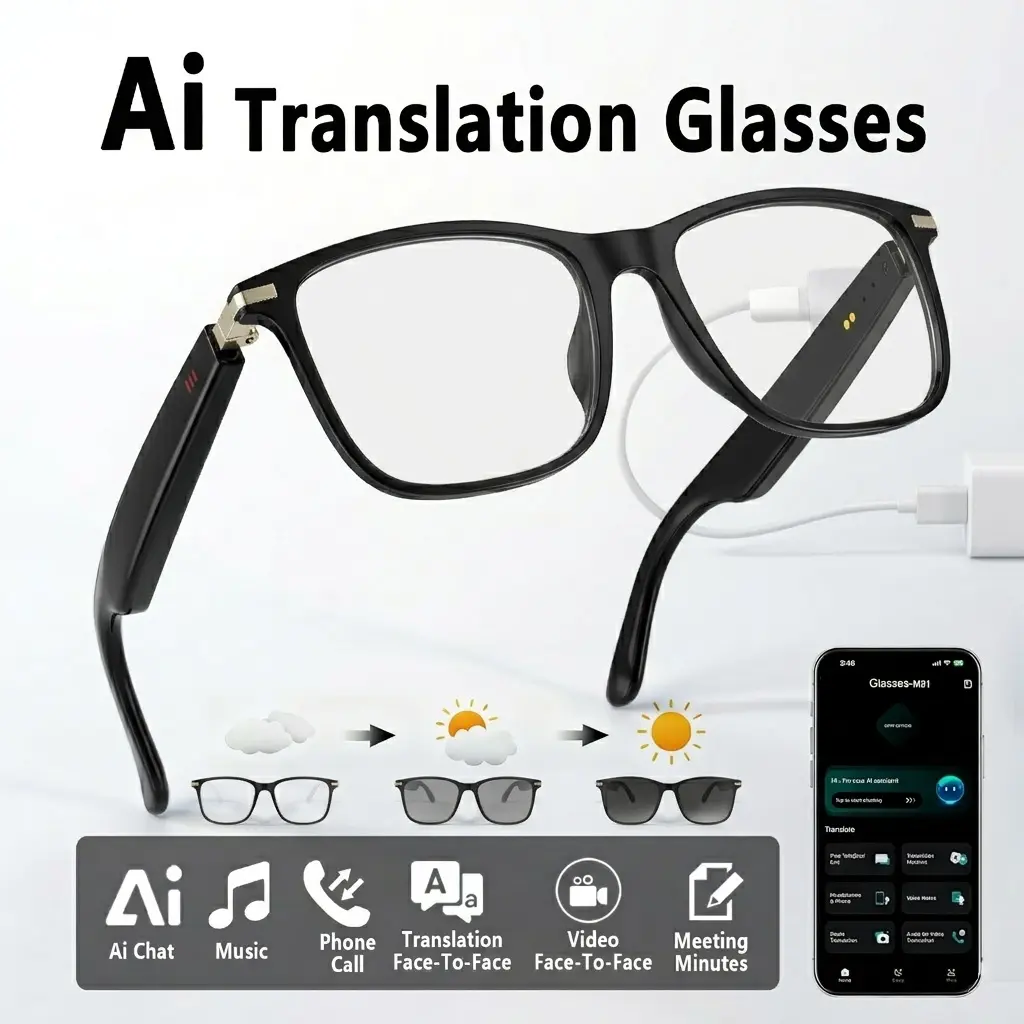 Intelligent audio glasses, Bluetooth 5.3, with a built-in 170 mAh battery, capable of achieving extremely long battery life. Light-activated color-changing lenses, TR90 material. Smart wearable device, wireless music player, HIFI headphones. Durable