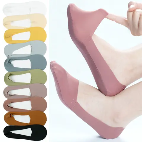BomKinta Women's Basic No Show Socks, 10-Pair Solid Color Invisible Ice Silk Socks - Ultra Thin Low Cut, Breathable, Moisture-Absorbing, Comfortable for Spring & Summer Daily Casual Wear