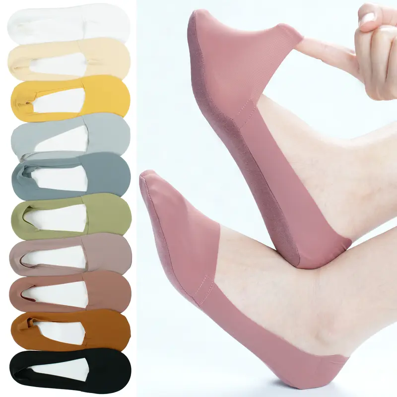 BomKinta Women's Basic No Show Socks, 10-Pair Solid Color Invisible Ice Silk Socks - Ultra Thin Low Cut, Breathable, Moisture-Absorbing, Comfortable for Spring & Summer Daily Casual Wear