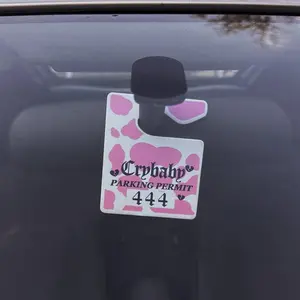 Crybaby 444 Parking Permit Air Freshener - Pink Strawberry Cow, Double-Sided, Thick Hangtag with Long Lasting Strawberry Scent