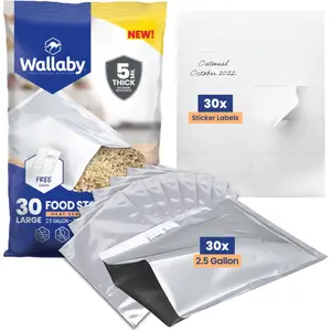 Wallaby 2.5-Gallon Mylar Bag Bundle (30 Count) Mylar Bags, Labels - Heat Sealable, Food Safe, & Reliable Long Term-Food Storage Solutions - Silver