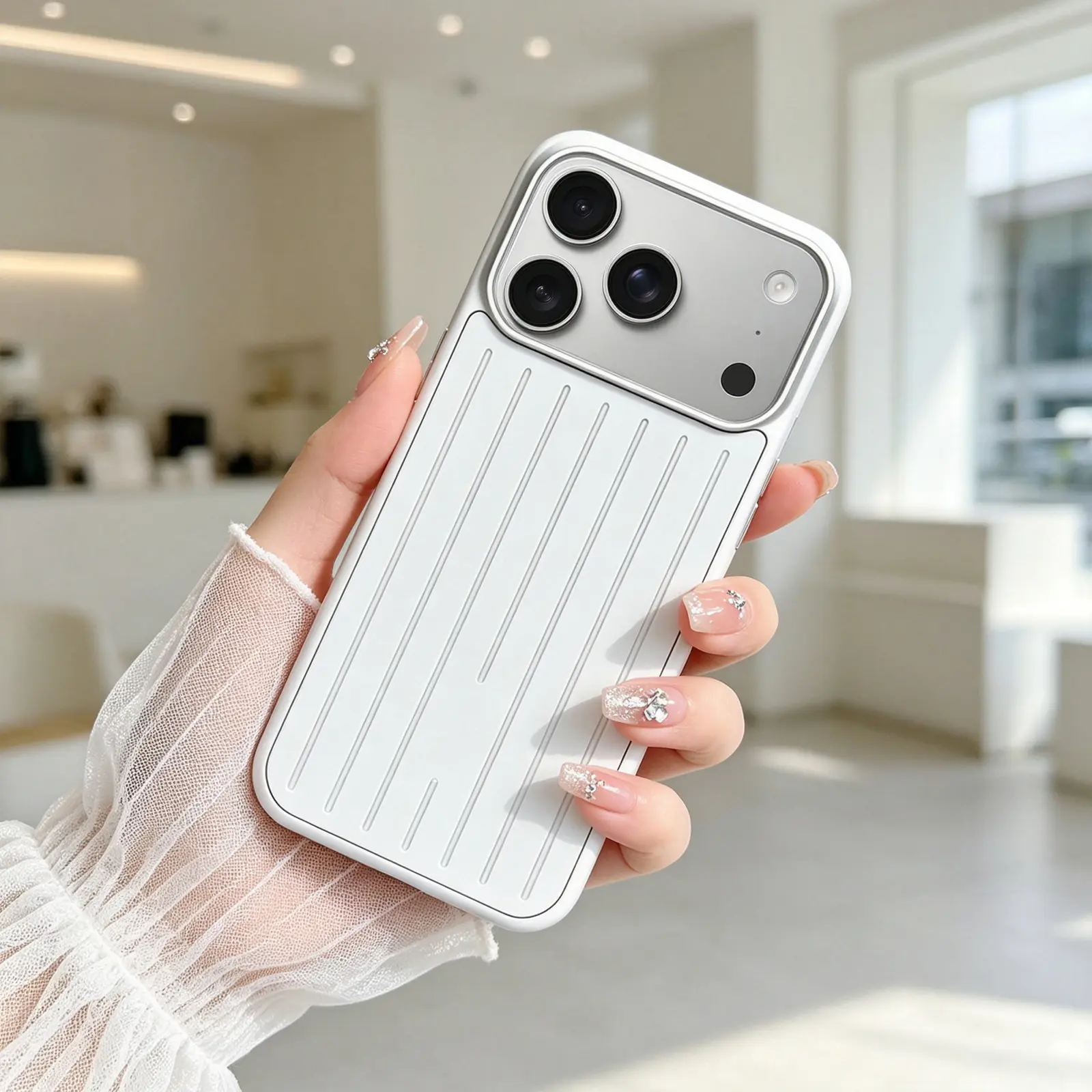 Aluminum Alloy Smartphone Case by summerwins - All-Inclusive Vertical Lines Design, Durable Protection, Ideal for iPhone 16 Pro Max, 15, 14, Essential Mobile Phone Accessory (Back to School)