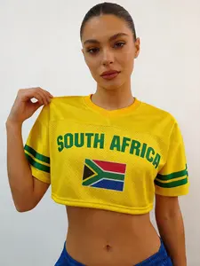 Women's South Africa Crop Top Sport Top Printed Jersey | 2026 World Cup Soccer Fan Outfit | Y2K Football Baby Tee