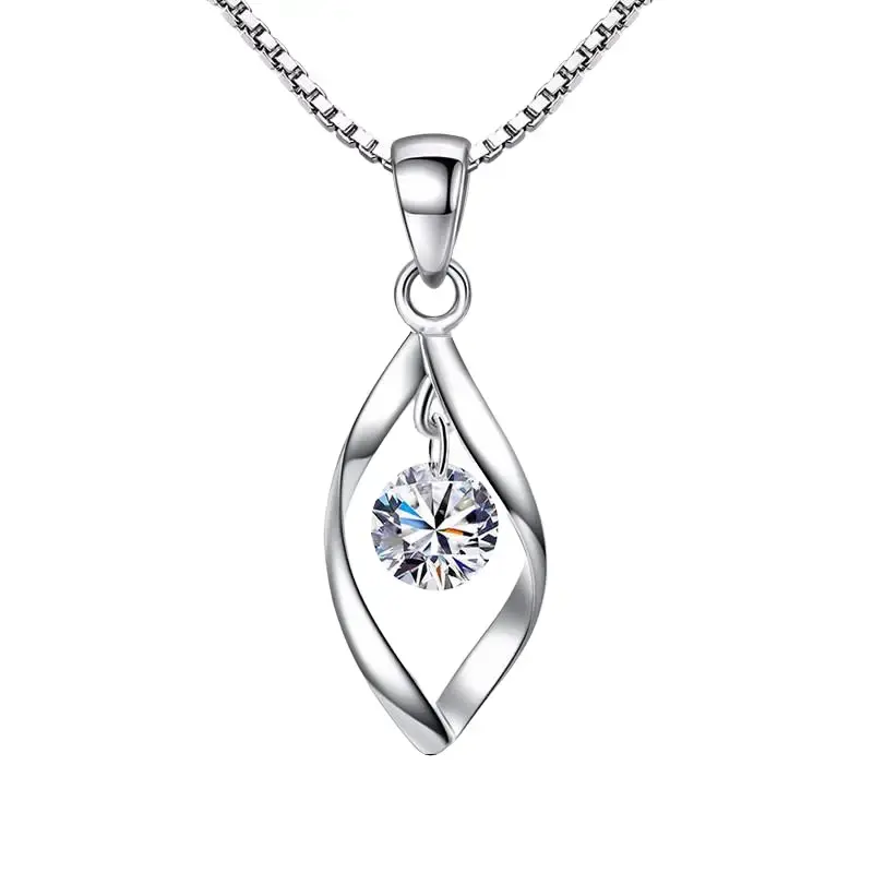 Women's Silver-Plated Zircon Twist Crystal Pendant Necklace, Minimalist Elegant Dangle Costume Jewelry for Daily Casual Office Use or Gifting