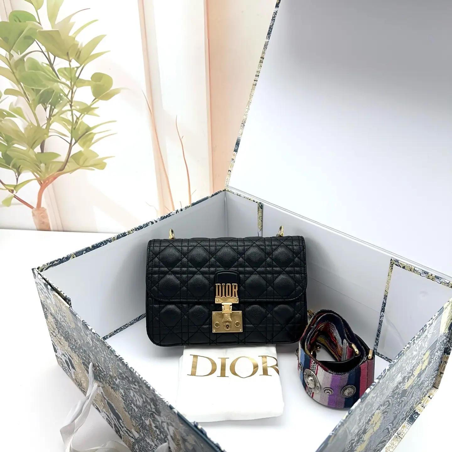 Pre-owned Dior Black Cannage Leather DiorAddict Flap Shoulder Bag 0727luna 23523396