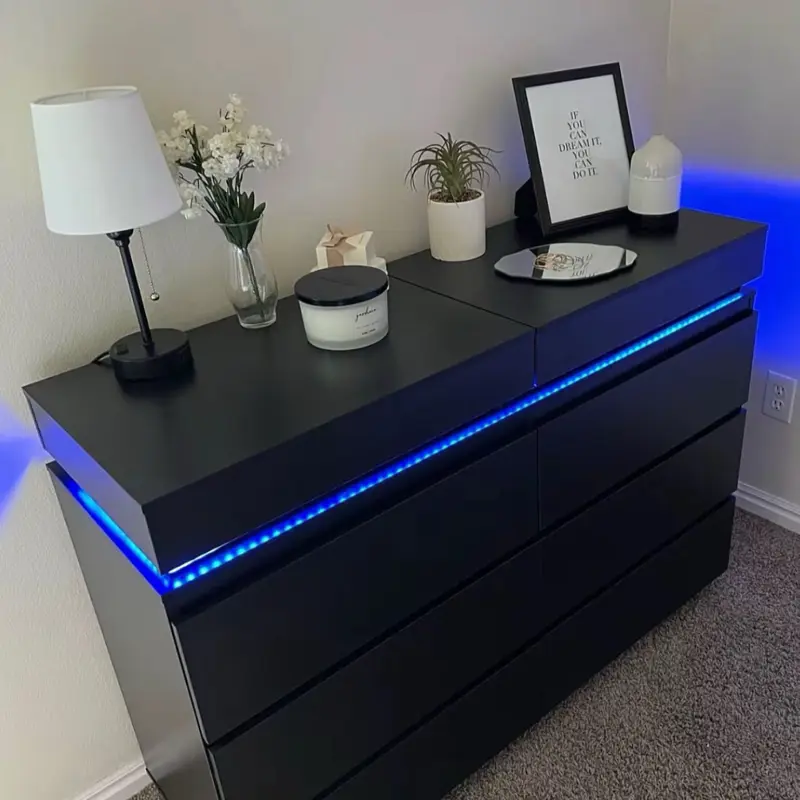 6-drawer dresser! It has a sliding top and a built-in charging station, combining storage with a modern look