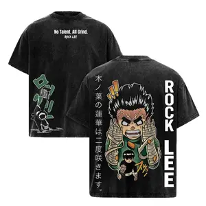 Naruto Anime Rock Lee T-Shirt, Hard Work Taijutsu Vintage Washed Tee, Retro Manga Oversized Streetwear, 90s Graphic American Casual Short Sleeve Tee | Premium Soft Cotton Classic Unisex T-Shirt for Daily Gym, Y2K Harajuku Style Unisex Graphic Tee