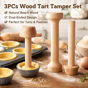 3 Pcs Wooden Tart Tamper Set – Double Side Pastry Dough Tamper, Egg Tart Pan Mold for Mini Cheesecakes, Dessert Baking Tool